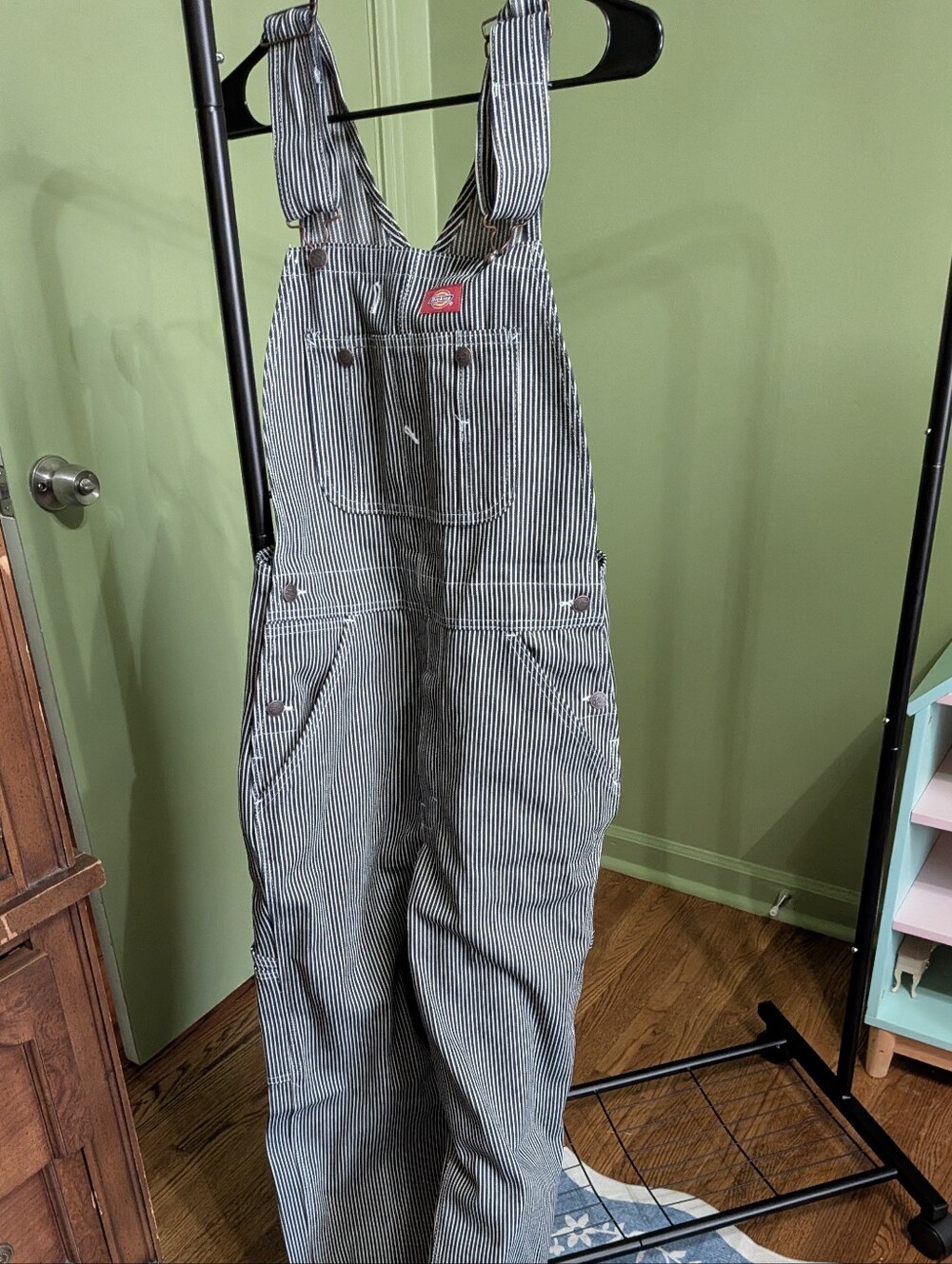Dickies Men's Black/White Striped Carpenter Overalls